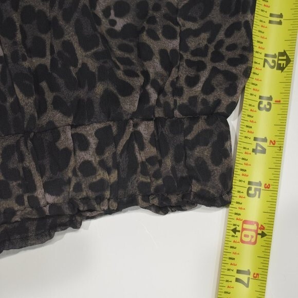 Gab & Kate Leopard Print Ruffle Mini Skirt L High Waist Flowy Boho Trendy - Picture 8 of 11